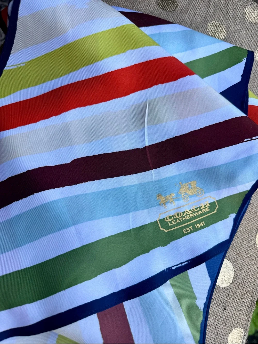 Authentic COACH Legacy Stripe Vintage ~Y2K~ 100% Silk Scarf ~Personal Collection